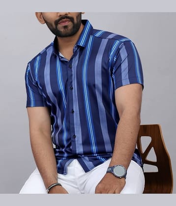 STI Poly Cotton Regular Fit Striped Half Sleeves Men's Casual Shirt - Blue ( Pack of 1 )