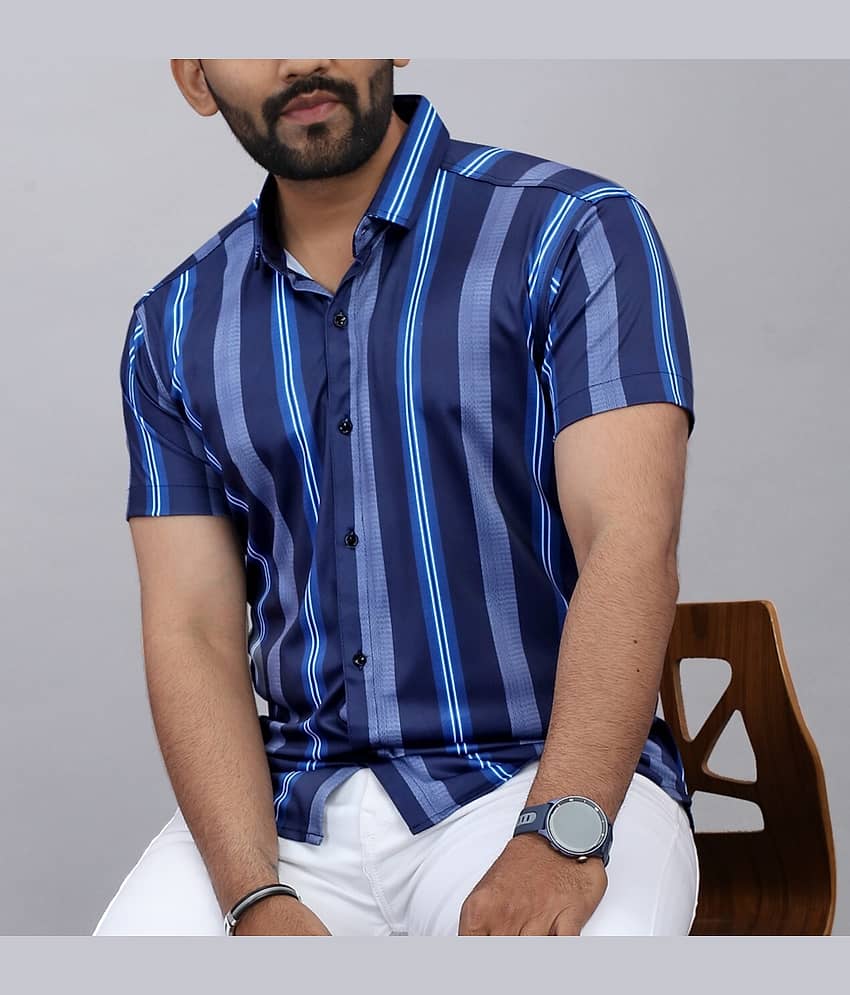 STI Poly Cotton Regular Fit Striped Half Sleeves Men's Casual Shirt - Blue ( Pack of 1 )