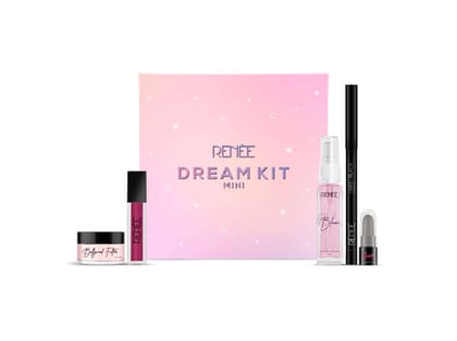 RENEE Dream Kit Mini, Curated with Best-Selling Minis, Includes Kajal, Primer, Lipstick, Perfume & Madness PH Stick, Travel-Friendly Pack, Pack of 5