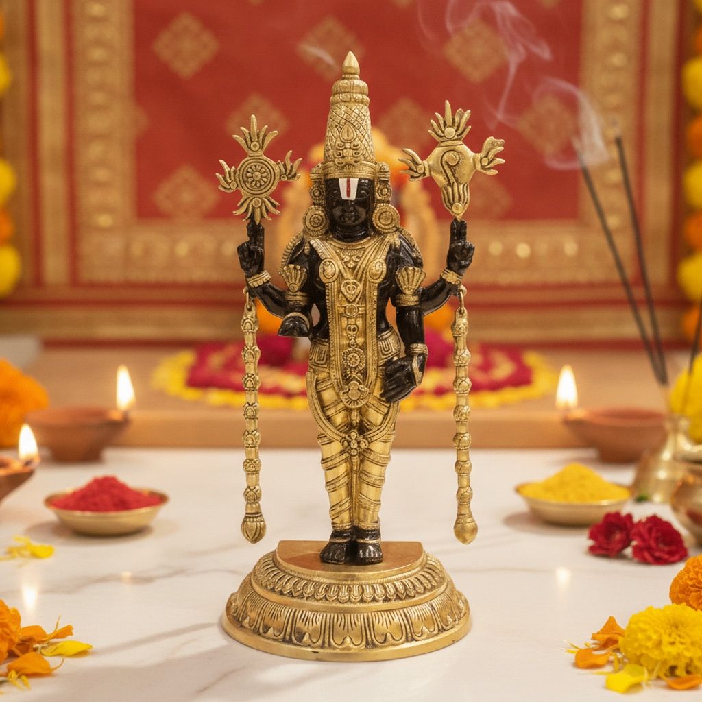 Brass Balaji Idol Statue | Tirupati Balaji Murti | Lord Venkateswara Statue for Home Temple, Height : 23 Inch (BSMAS1770 K)