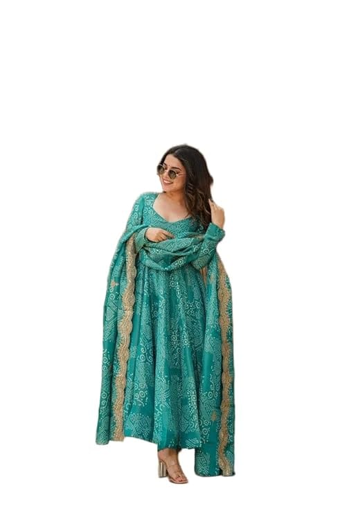 Womens Cotton Anarkali Kurta Set with Malmal Dupatta | Sanganeri Print Flared Kurti Suit