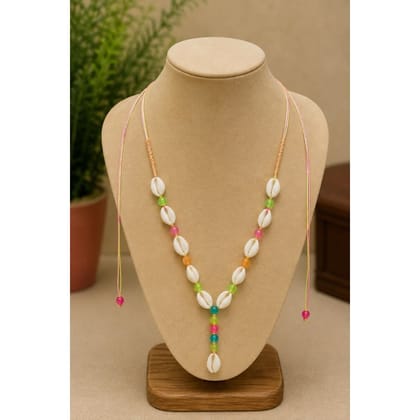 BOHO MULTICOLORED BEADED AND COWRIE SHELL NECKLACE & EARRING SET 