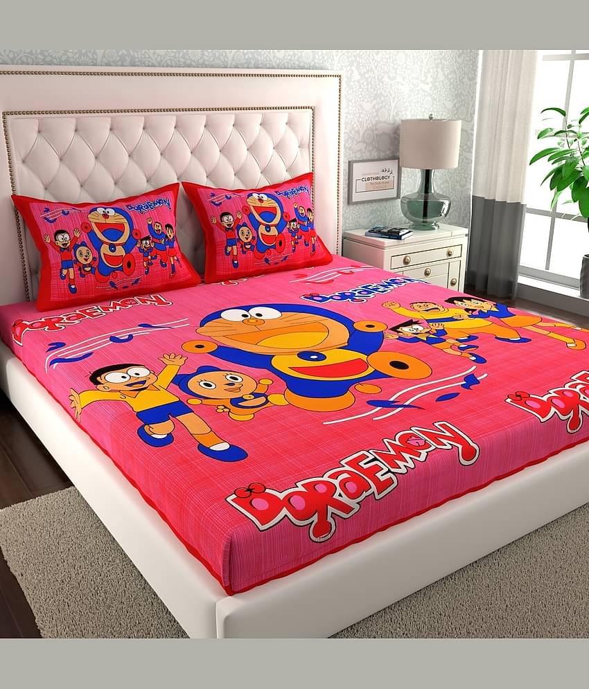 ABHACLOTHO Cotton 1 Double Bedsheet with 2 Pillow Covers ( Multicolor )