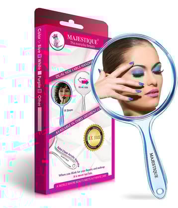Majestique Dual Side Large Handheld Mirror, 1X/10X Magnifying Perfect for Shaving, Makeup - Blue