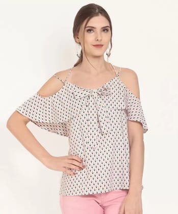 RARE Casual Noodle Straps Printed Women White Top
