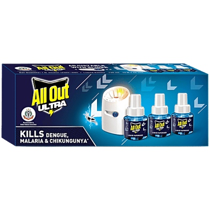 All Out Ultra Liquid Vaporizer/Mosquito Repellent - Kills Dengue, Malaria & Chikungunya Mosquitoes, 45 ml (Machine + 3 Refills)