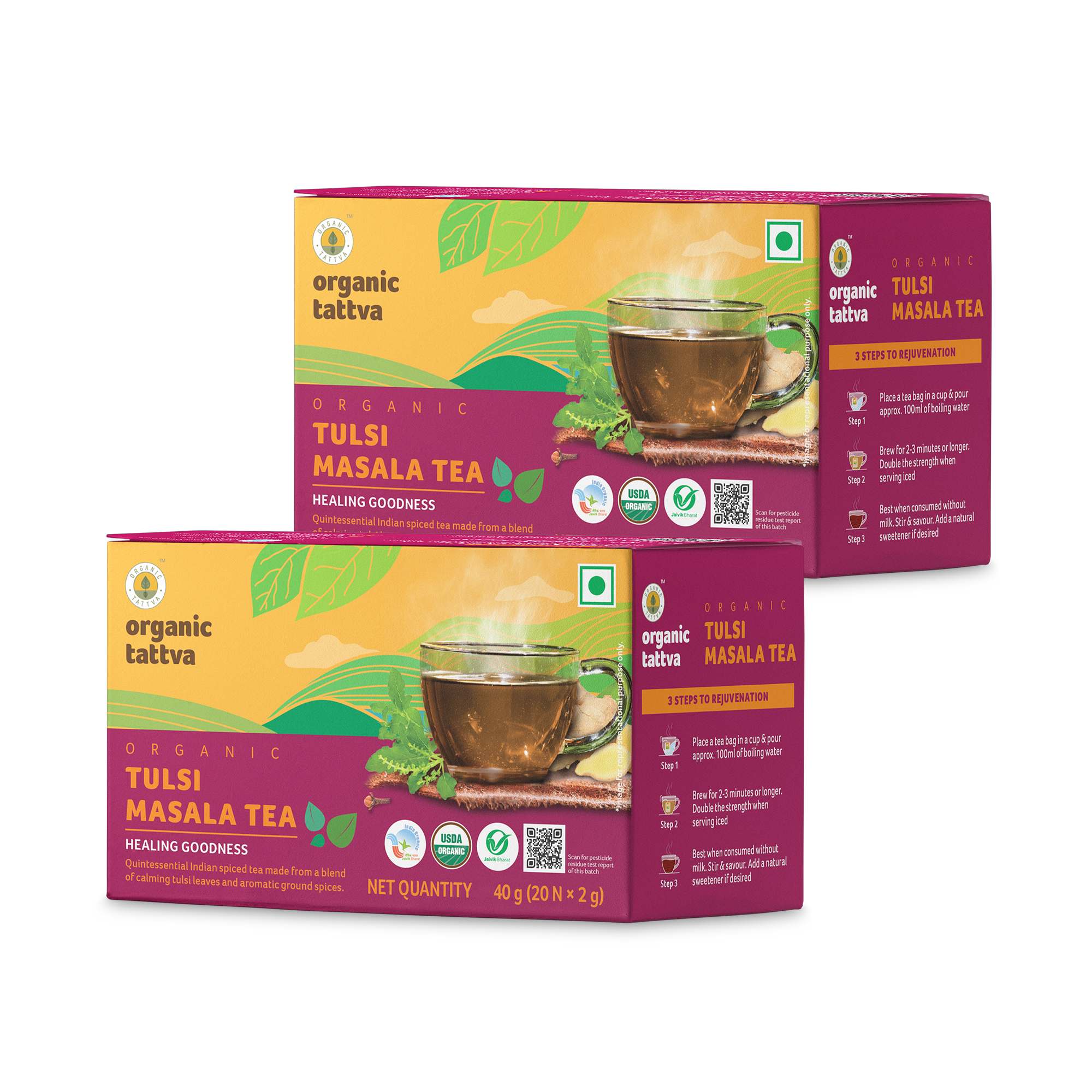 Organic Tattva Organic Tulsi Masala Tea - 40g x Pack of 3