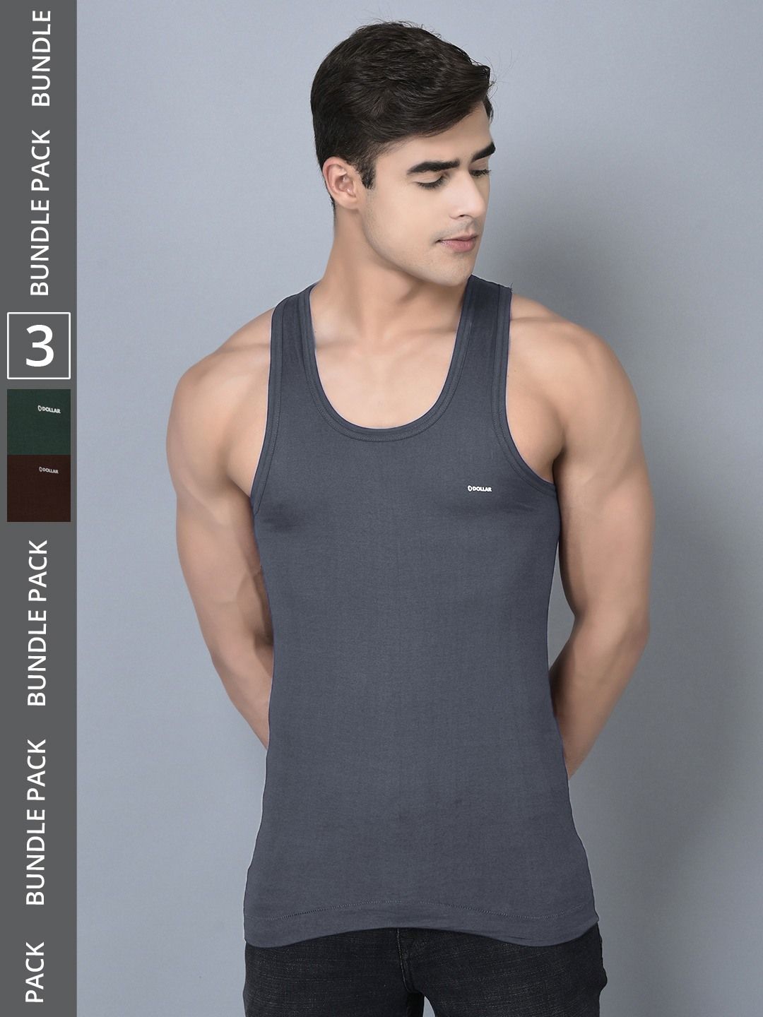 Men's Assorted Pack of 3 Solid Combed Cotton Shrinkless Vest