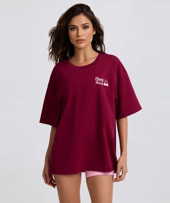 Heartthrob Cherry Maroon Oversized Graphic T-Shirt-Maroon / S