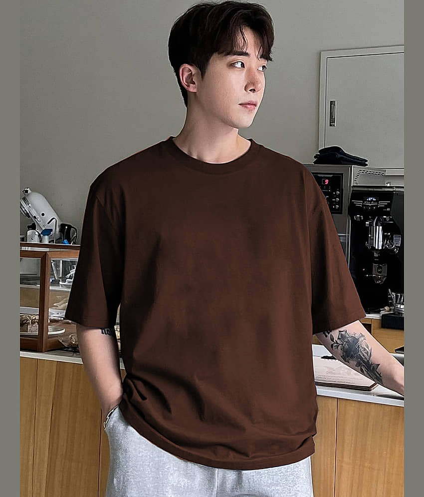 VIOUR Pack of 1 Cotton Blend Relaxed Fit Men's T-Shirt ( Brown )