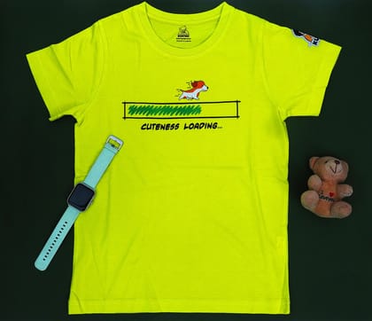 KUCHU Unisex T-Shirt | Cuteness Loading Print | 10–11 Years | Cotton Modal Fabric | Soft Feel | Breathable | Digitally Printed | Vibrant Colour Yellow