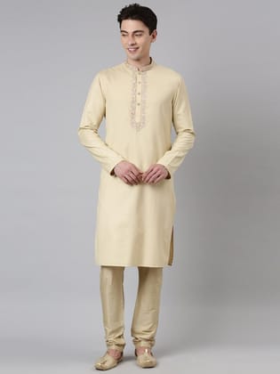 Beige Embroidered Kurta Set-2XL/46 / Kurta Pajama set