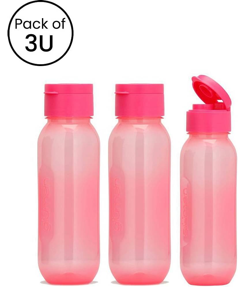 Plastic BPA Free Water Bottle, Pack of 3 (600ml Each), Pink