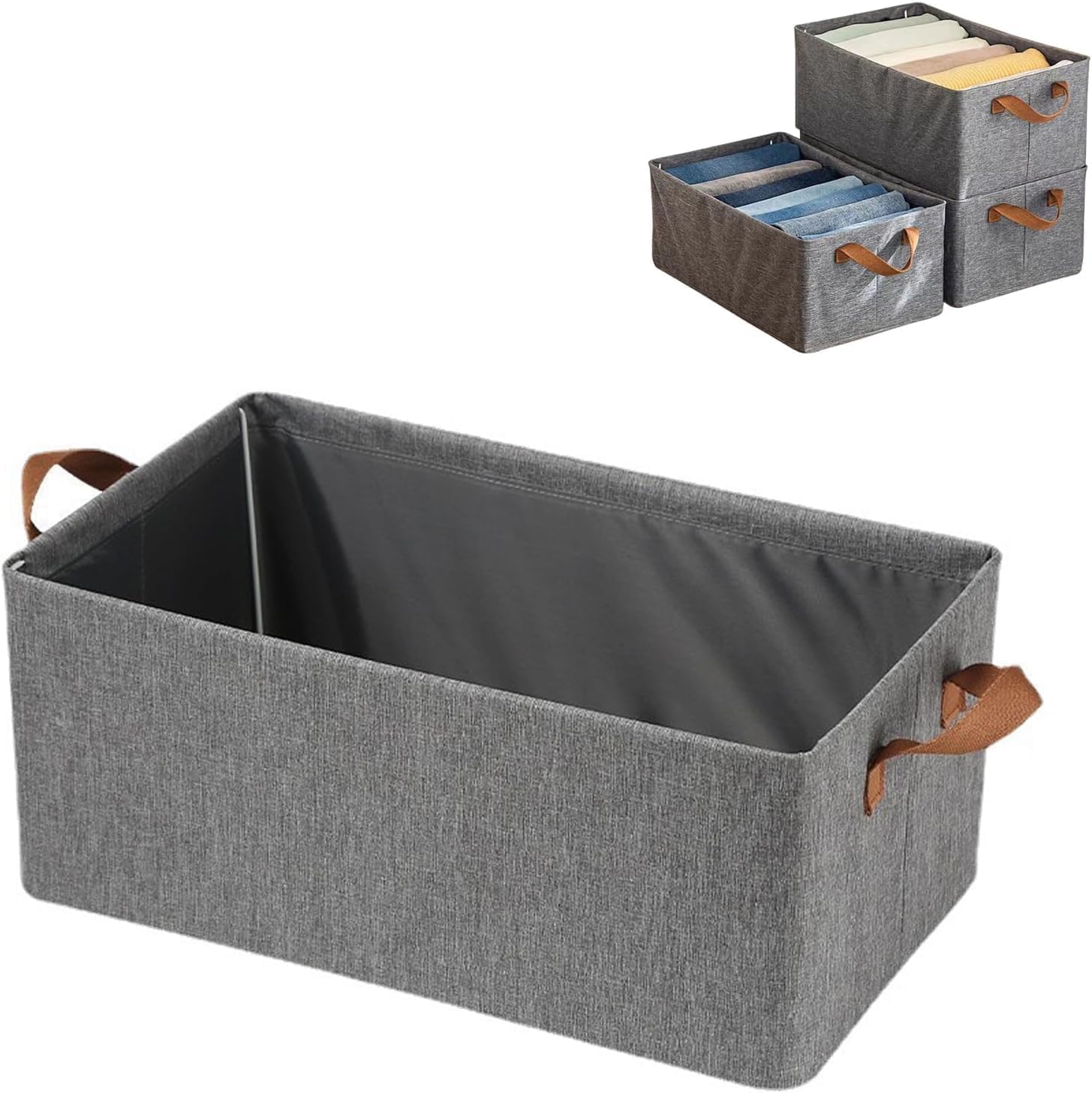 BREEPREE Foldable Large Collapsible Cloth Basket with Metal Frame and Handles
