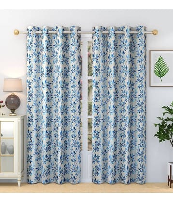 Homefab India Nature Blackout Eyelet Long Door Curtain 9ft (Pack of 2) - Blue