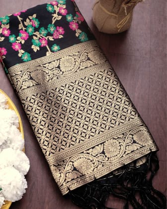 Noor-e-Banaras Lichi Silk Brocade Black Dupatta