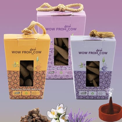 Nandi Panchgavya 100 Percent Cow Dung Guggal, Lavender, Jasmine Dhoop Cones (150 Pcs)