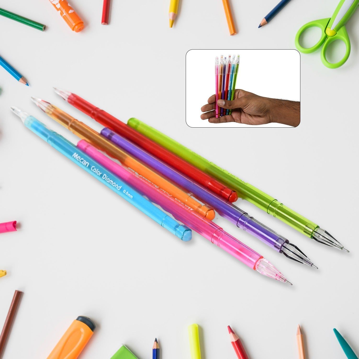 Multi Colour Gel Pen Set, Set of 6 Colours (6 Pcs Set)