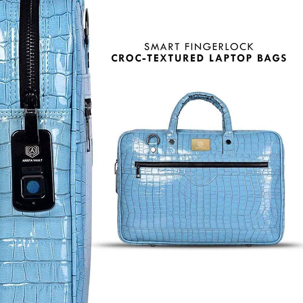Croc-Textured Fingerlock Smart Laptop Bag (Sky Blue)