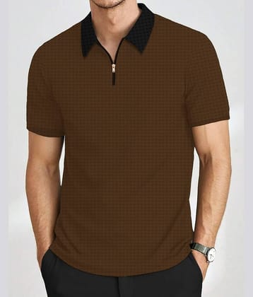 KAJARU Men Cotton Blend Regular Fit Self Design Polo T Shirt ( Cream )