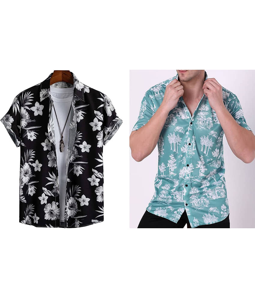 Bluedove Elastane Regular Fit Printed Half Sleeves Men's Casual Shirt - White ( Pack of 2 )