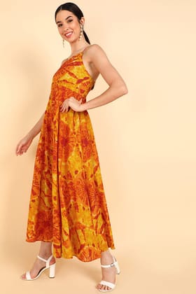 Orange Cotton Tie-Dyed Maxi Dress VD1178 Orange Cotton Tie-Dyed Maxi Dress VD1178