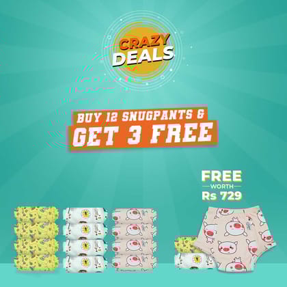CRAZY DEAL - Buy 12 Snug Potty Training Pants Get 3 Free - (NO Print Choice)-Size 1 (1-2 years) / 12