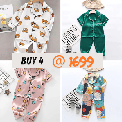 4 NIGHT SUITS COMBO FOR BOYS AND GIRLS (green+white+printed)-1-2 YEARS