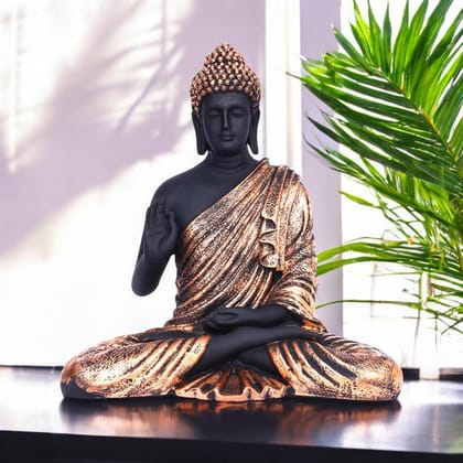 Black Matte Finish Lord Buddha StatueCopper Drapery Details