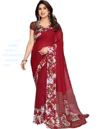 Kashvi Sarees Georgette Printed Ilkal Saree With Unstitched Blouse Piece ( Maroon )