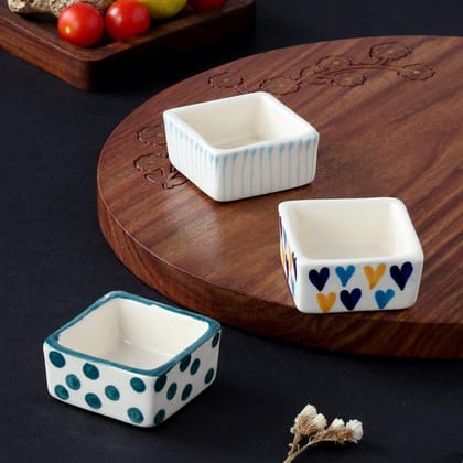 Square Ceramic Dip Bowls Set of 3 (Orange, & Blue)