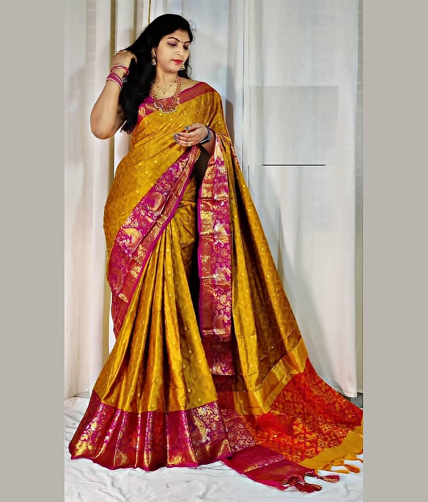 JULEE Banarasi Silk Embellished Saree With Unstitched Blouse Piece ( Rama )