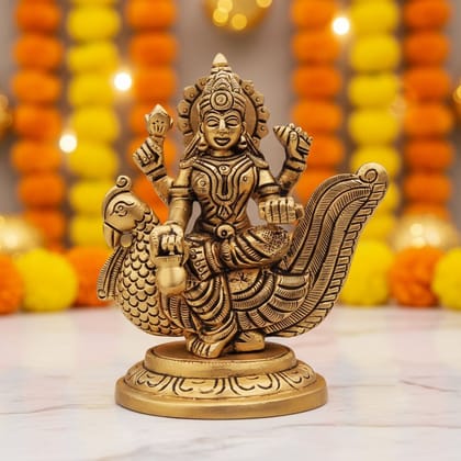 Brass Gayatri Devi Idol – Goddess Gayatri Brass Spiritual Decor, Height : 4.5 Inch (BSMAS1638 G)