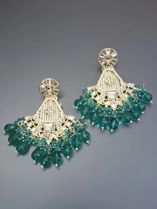 Green Colour Pearl Work Drop Earring-Large