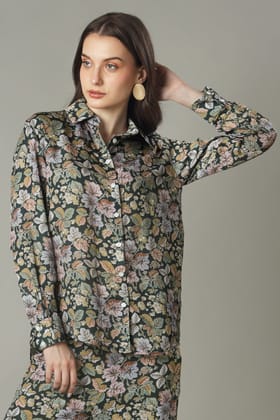 Old School Floral Styling Shirt For Women-XXS / Navy Blue / SH00009-DPLZ0256-2.1-NIL-NIL-NIL-NIL-THG013-FS02-NIL-BT02-13-NIL-NIL