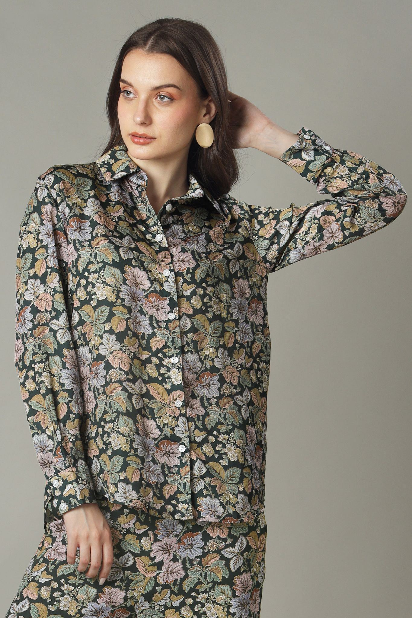 Old School Floral Styling Shirt For Women-XXS / Navy Blue / SH00009-DPLZ0256-2.1-NIL-NIL-NIL-NIL-THG013-FS02-NIL-BT02-13-NIL-NIL