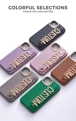 Luxury Leather iPhone Custom Name Plain Gold Metal Letters Bracelet Case-iPhone 12 / iPhone 12 Pro / Dark Green