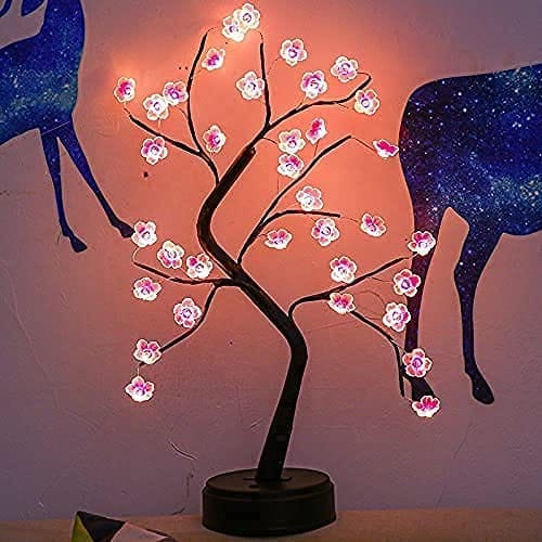 GLOWSERIE Mini LED Blossom Tree Night Light for Bedroom & Desk
