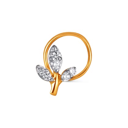 Senco Gold Vermeil Petal Diamond Nose Pin ( 0.2 gm/0.05 ct/GH-VS/18K Yellow Gold )