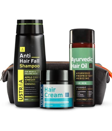 Ustraa Hair Lover Kit (Ayurvedic Hair Oil 200ml, Anti Hair Fall Shampoo 200ml, Hair Cream Daily Use 100g, , Travel Kit - PU Bag)