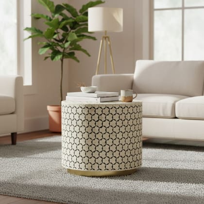 Bone Inlay Round Beautifull Coffee Table,Indian Art Handicraft Bone Bedside Drum Coffee Table