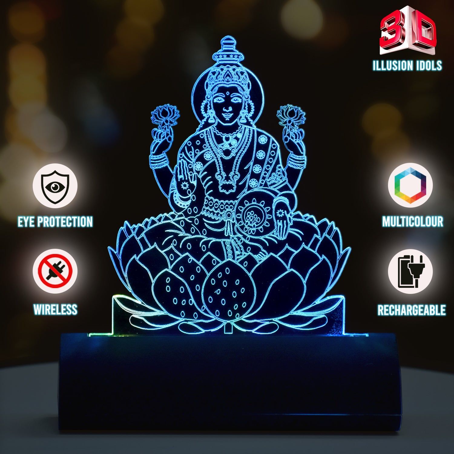 3D illusion Car Dashboard LED Murti of Laxmi