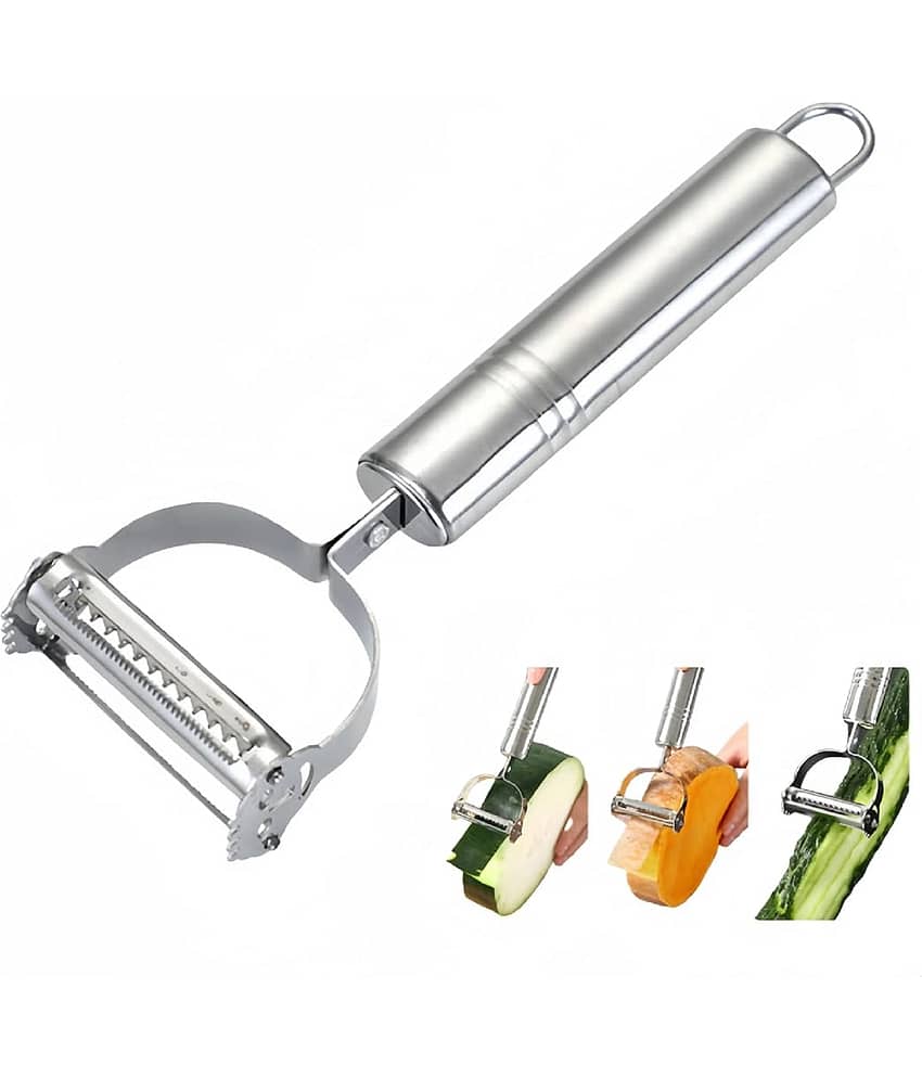 VillWin 2-in-1 Stainless Steel Peeler and Julienne Slicer, Multi-Functional Vegetable Cutter for Salad, Fruit, Potato, Adjustable Veggie Shredder and Kitchen