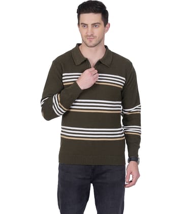 RuarX Pack of 1 Polyester Regular Fit Colorblock Full Sleeves Men's Polo T Shirt ( Olive )