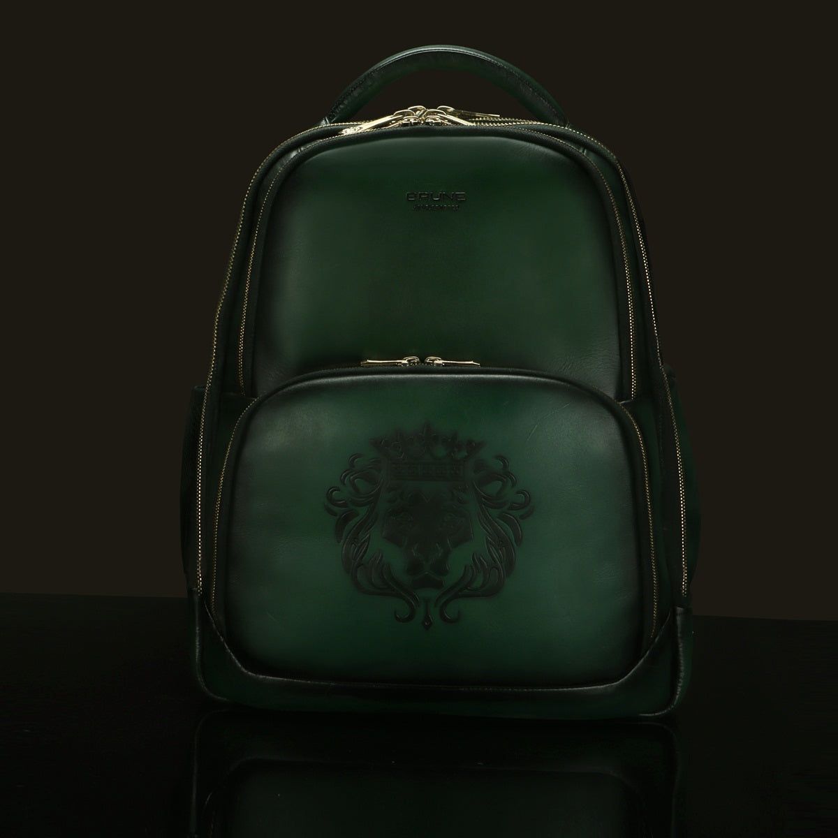 Customized Golden Metal Zipper Leather Backpack-FS