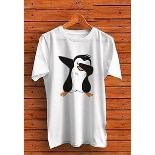 Aakash Mens White Printed Polyester Round Neck T-Shirt