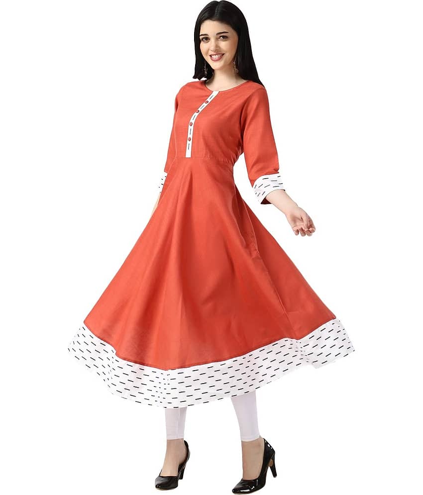 Estela - Orange Cotton Women's Flared Kurti ( Pack of 1 )