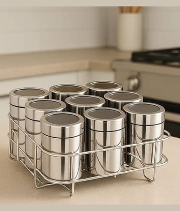 Visaxmi Stainless Steel Steel Silver Spice Container ( Set of 9 )