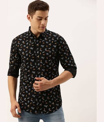 The Indian Garage Co Men Black Slim Fit Printed Casual Shirt
