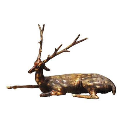 Brass Deer Decorative Showpiece Statue for Living Room & Office Decor, Height : 13 Inch (ANMAS202 A)